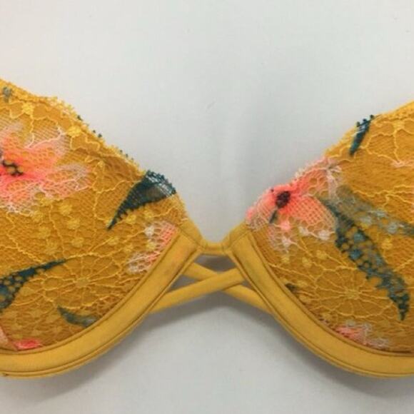 Victoria's Secret PINK Date Push Up Padded Yellow Floral Bra 34C - Picture 6 of 10